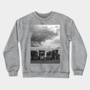 Cloudy Turmoil Above Stone Henge - BW Crewneck Sweatshirt